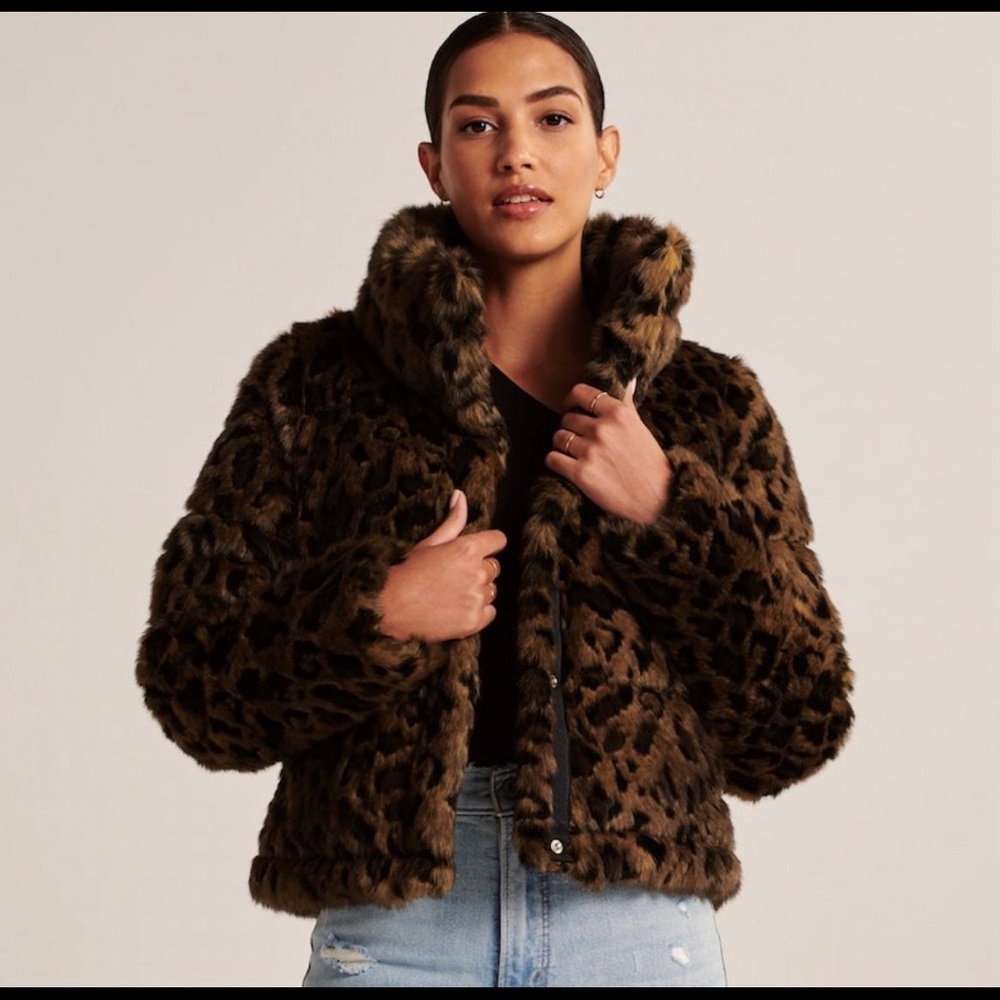 Abercrombie and Fitch XS Animal Print Faux Fur Puffer Coat NWT